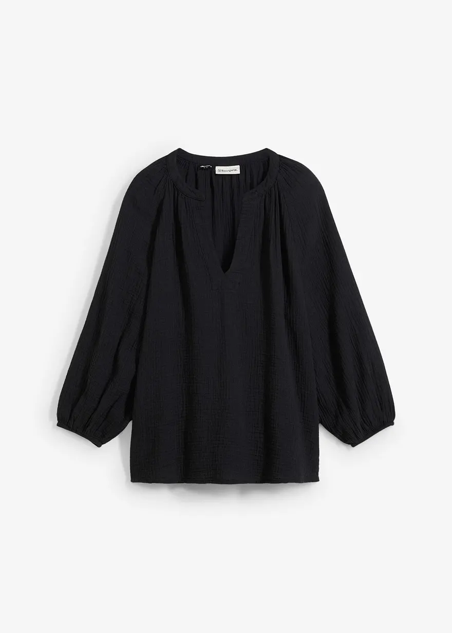 Oversize-Bluse aus Musselin in schwarz von vorne - bonprix