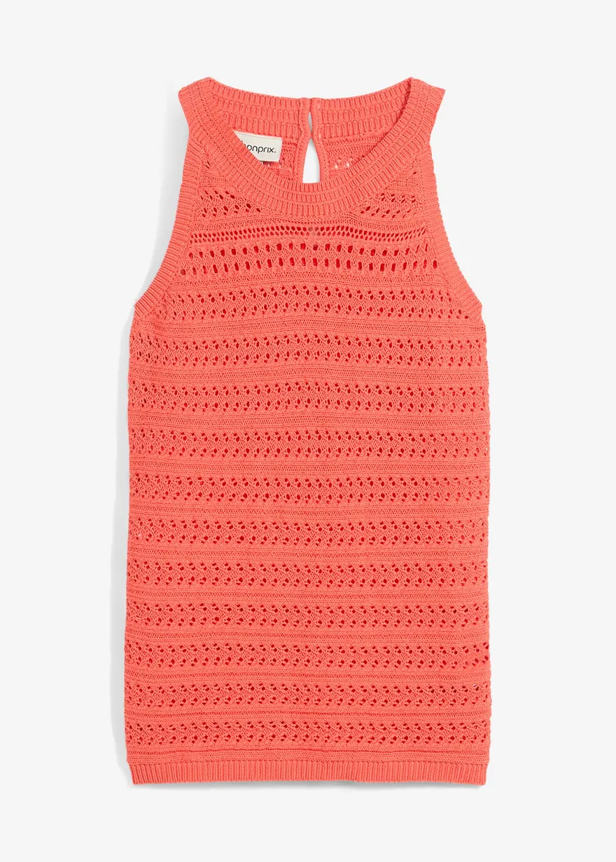 Ajour-Stricktop mit Leinenanteil in pink von vorne - bonprix