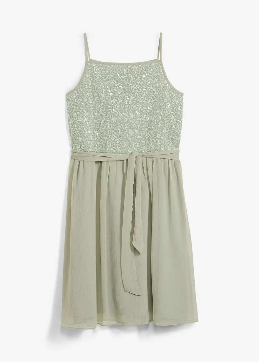 Chiffonkleid mit Pailletten in grün von vorne - bonprix