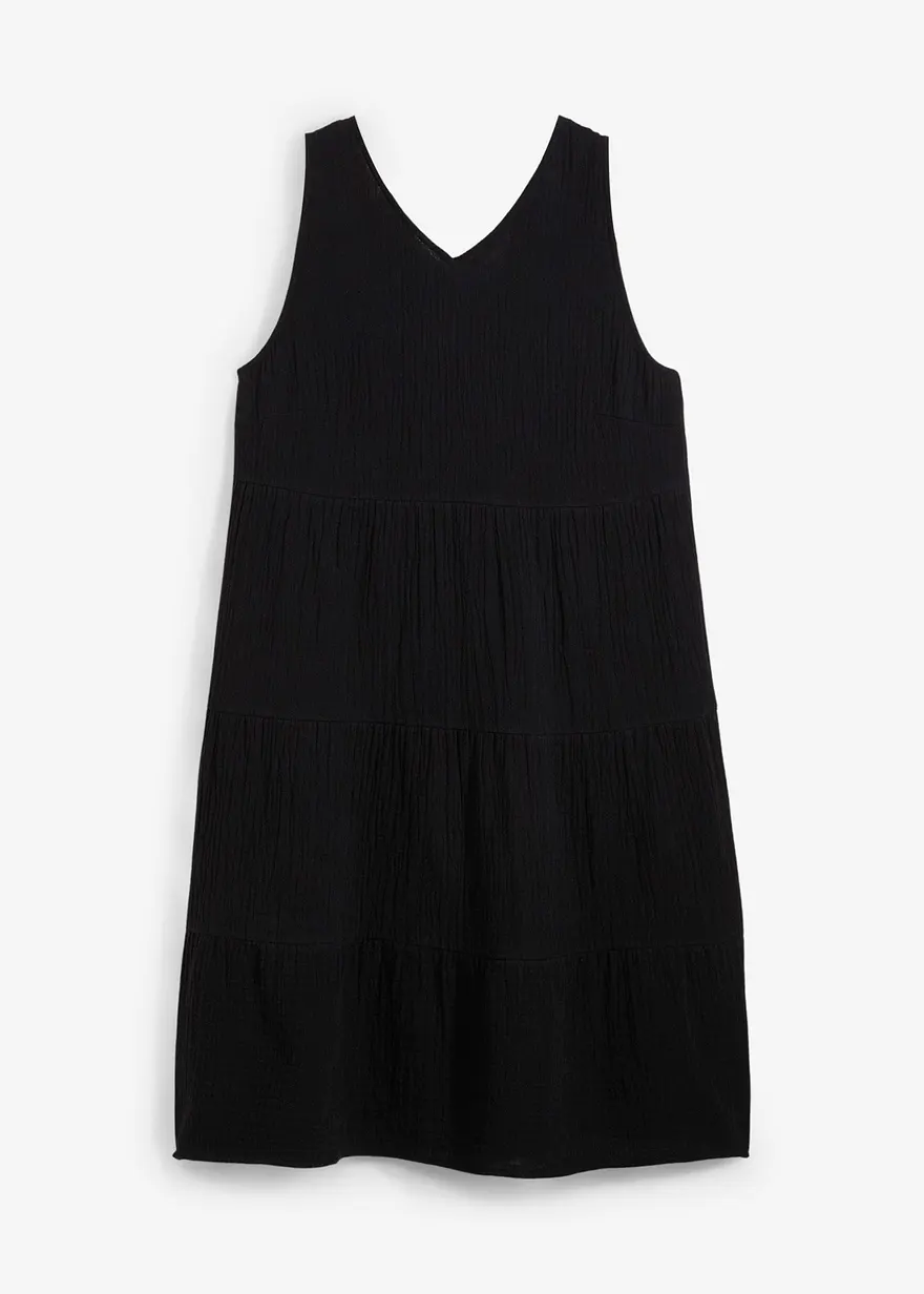 Trägerkleid aus weichem Musselin in schwarz von vorne - bonprix