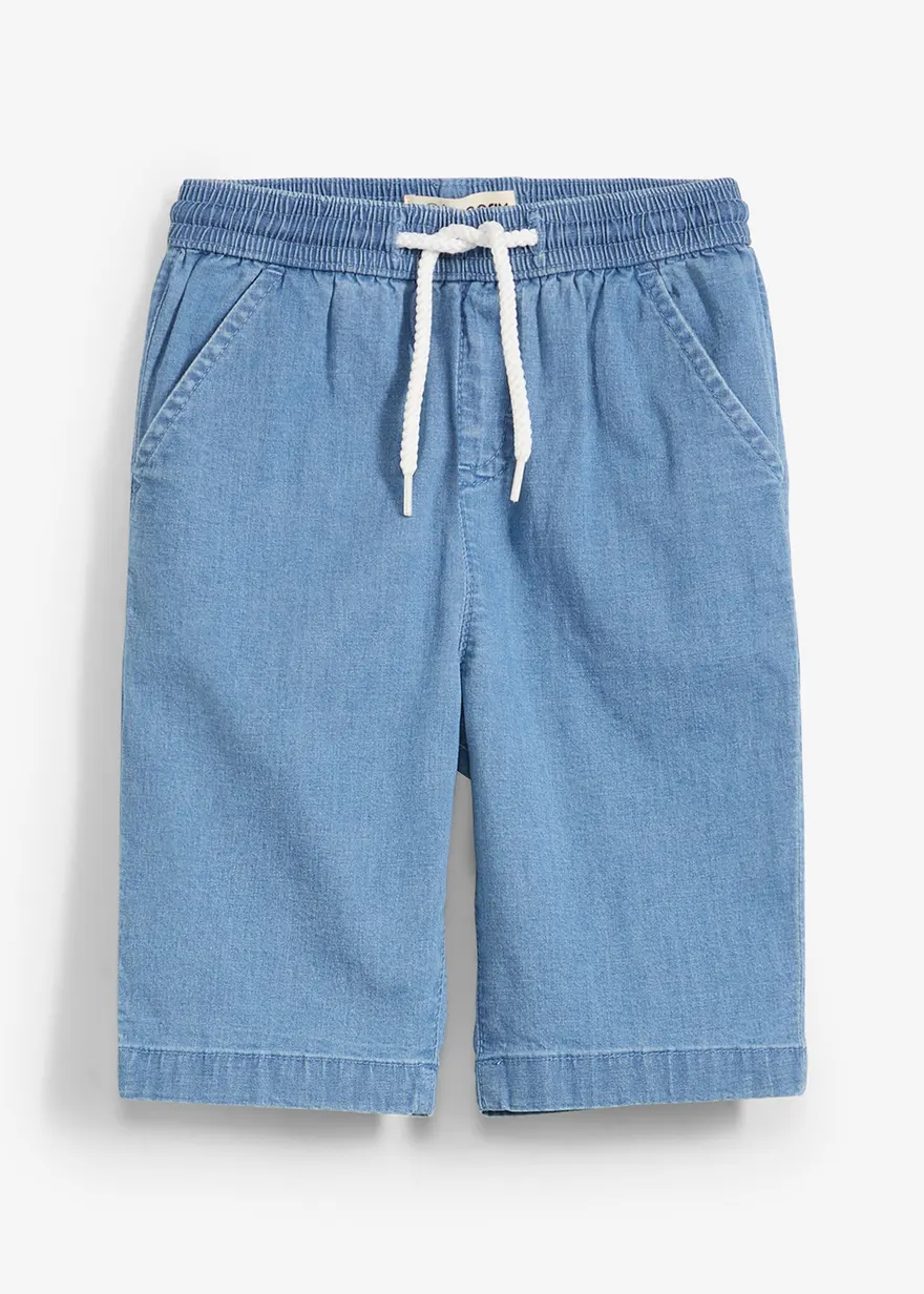 Schlupf Stretch-Jeans-Bermuda, Regular Fit in blau von vorne - bonprix