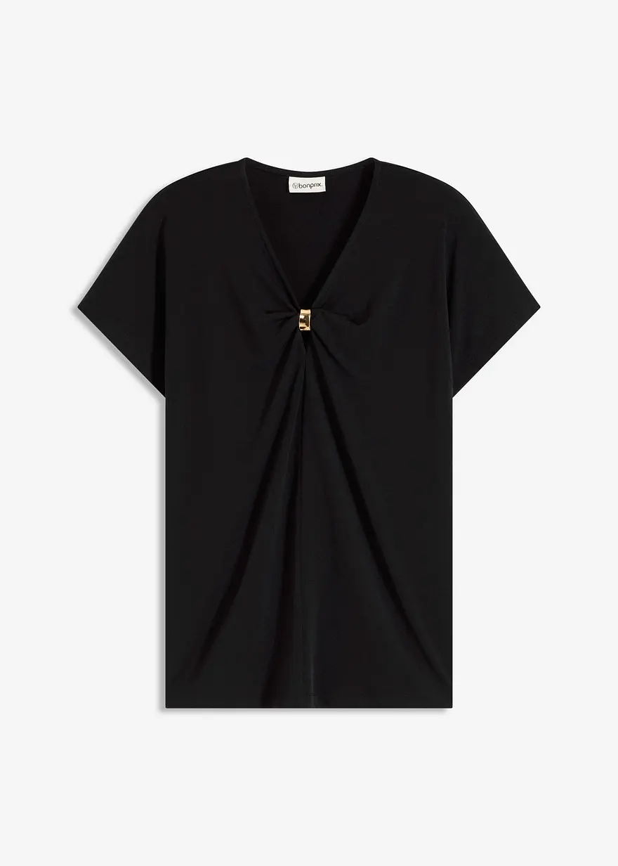 Shirt mit dekorativem Ring in schwarz von vorne - bonprix