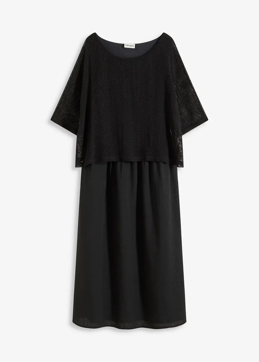 Kleid in 2 in 1 Optik in schwarz von vorne - bonprix