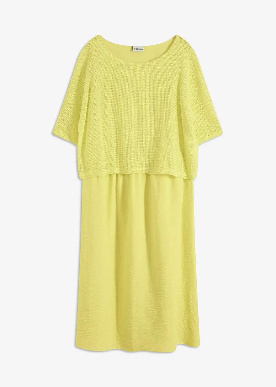 Kleid in 2 in 1 Optik in gelb von vorne - bonprix