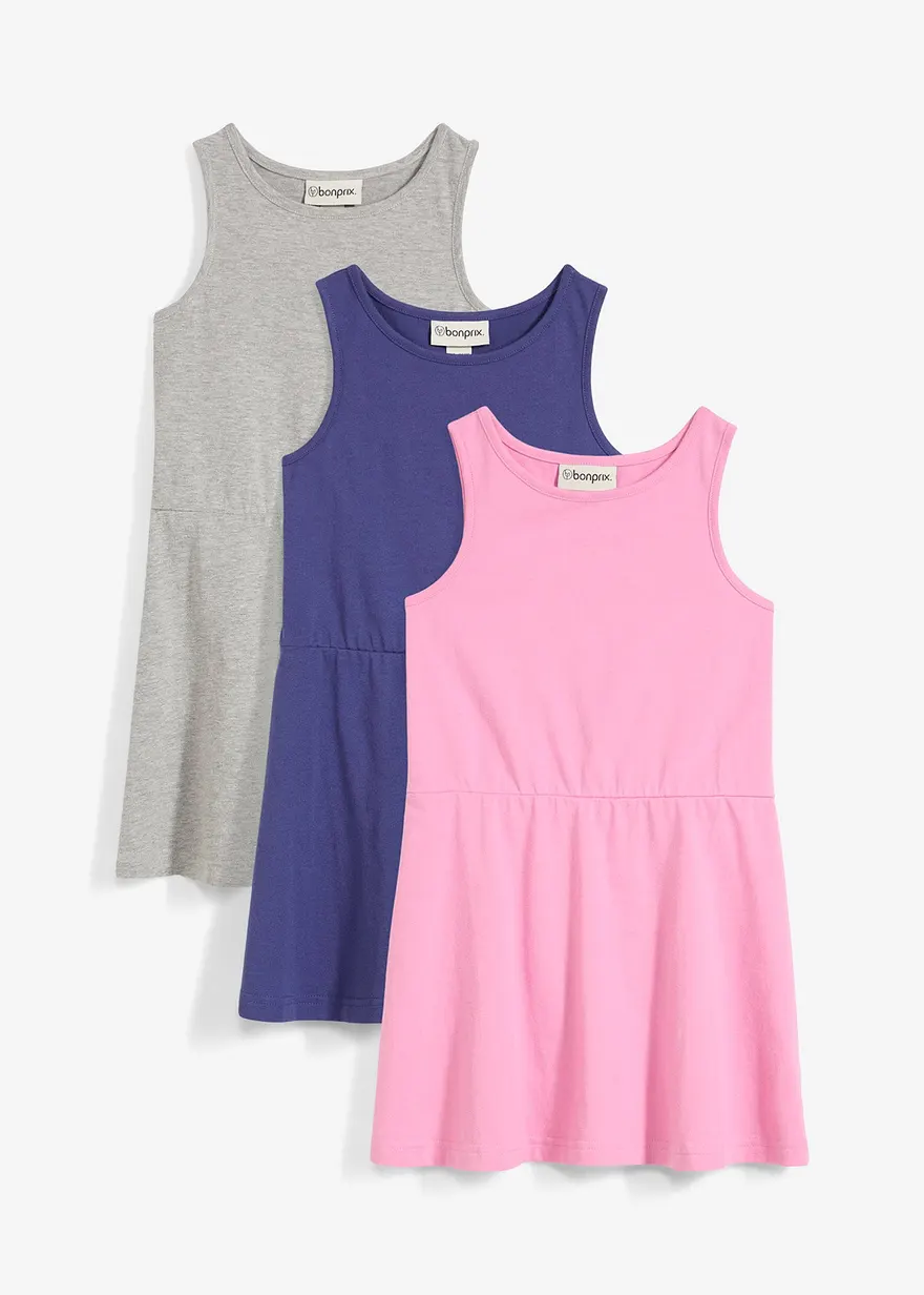 Jerseykleid mit Bio-Baumwolle (3er Pack) in blau von vorne - bonprix