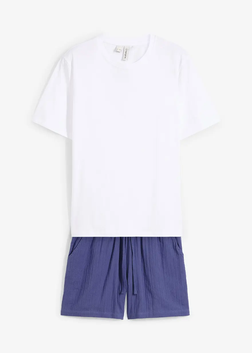 Shorty aus Musselin in blau von vorne - bonprix