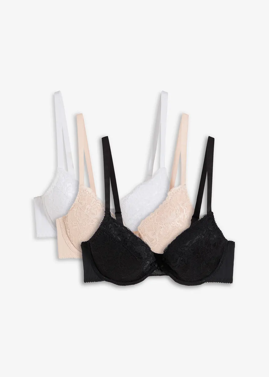 Push up BH mit Bügel (3er Pack) in weiß von vorne - bonprix