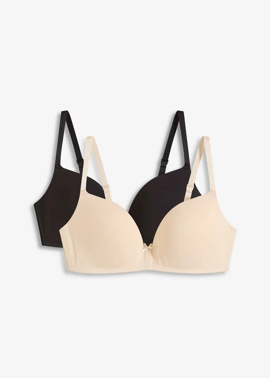 Push-Up-BH ohne Bügel mit Baumwolle (2er Pack) in schwarz von vorne - bonprix