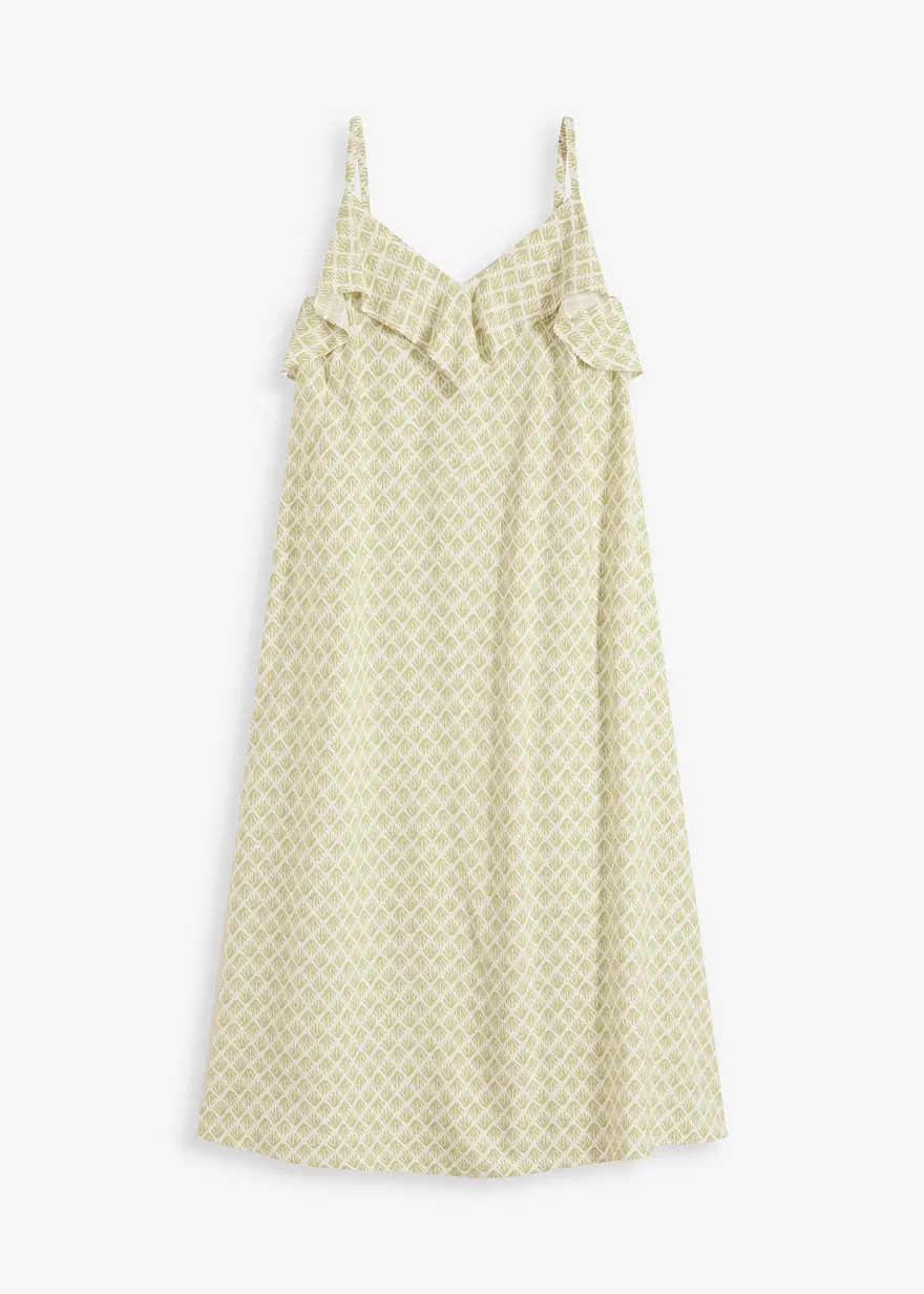 Midikleid mit Rüsche in grün von vorne - bonprix