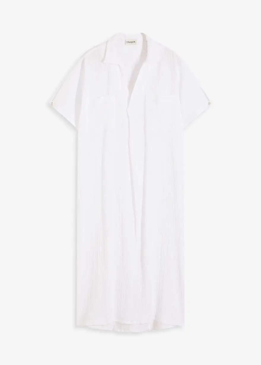 Kaftan-Kleid aus weichem Musselin in weiß von vorne - bonprix