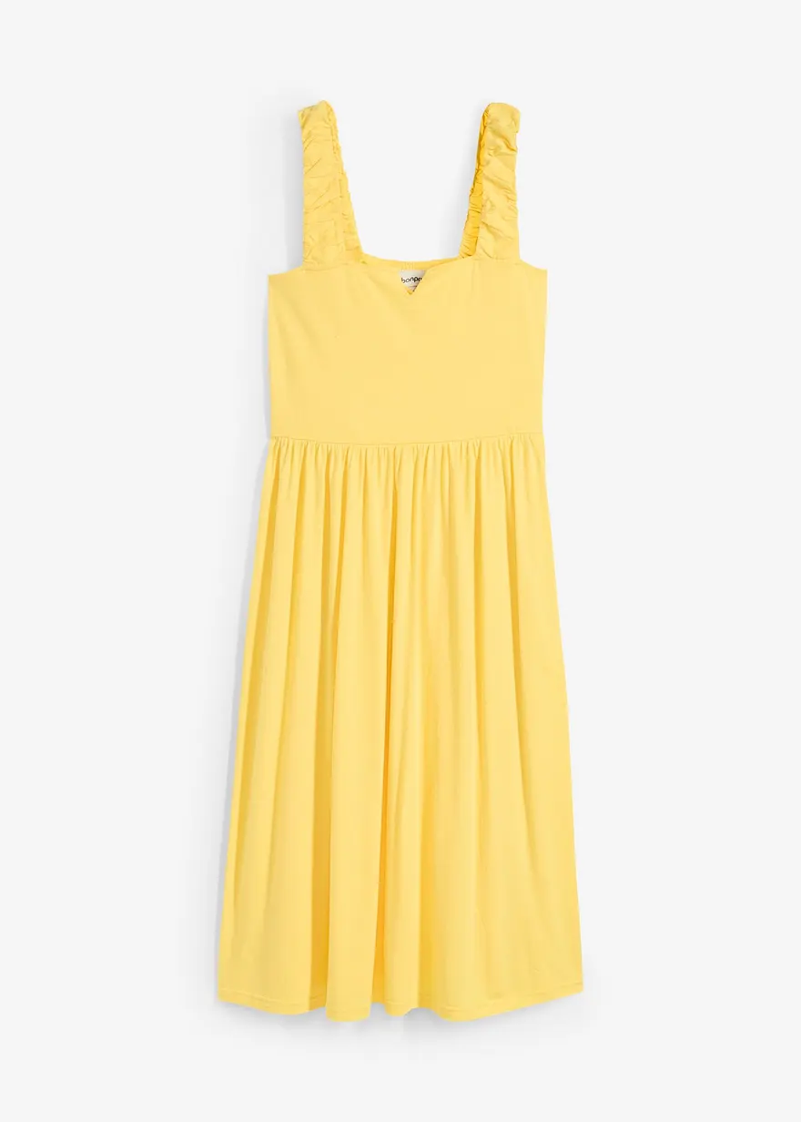 Shirtkleid mit leicht ausgestelltem Saum aus Baumwoll-Viskose-Mix in gelb von vorne - bonprix