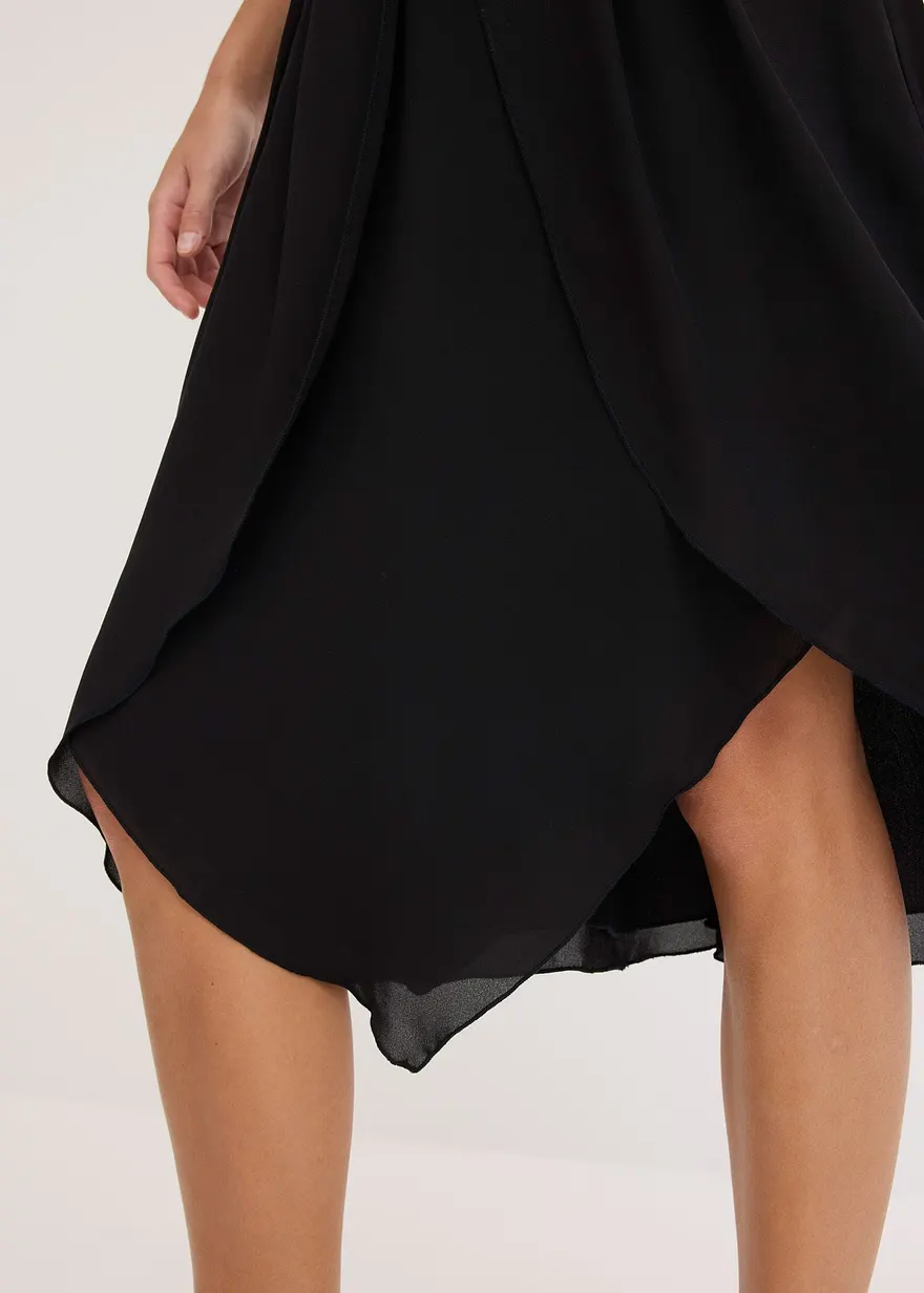 Midirock mit Ruffle und Chiffon in schwarz (Detailaufnahme) - bonprix