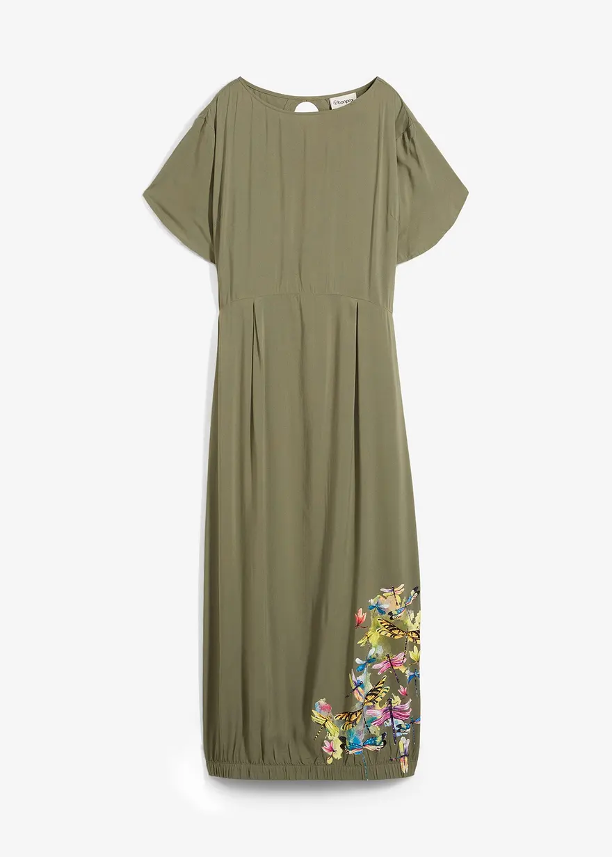 bedrucktes Maxikleid aus fließender Viskose in grün von vorne - bonprix