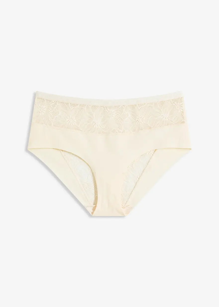 Lasercut Maxipanty mit zarter Spitze in beige von vorne - bonprix