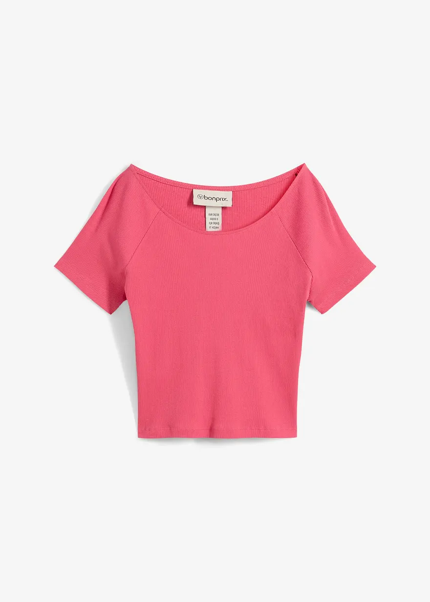 Figurbetontes T-Shirt aus reiner Bio-Baumwolle in pink von vorne - bonprix