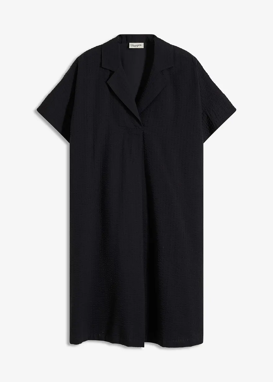 Lockeres Kleid aus Baumwolle mit eingelegter Falte in schwarz von vorne - bonprix