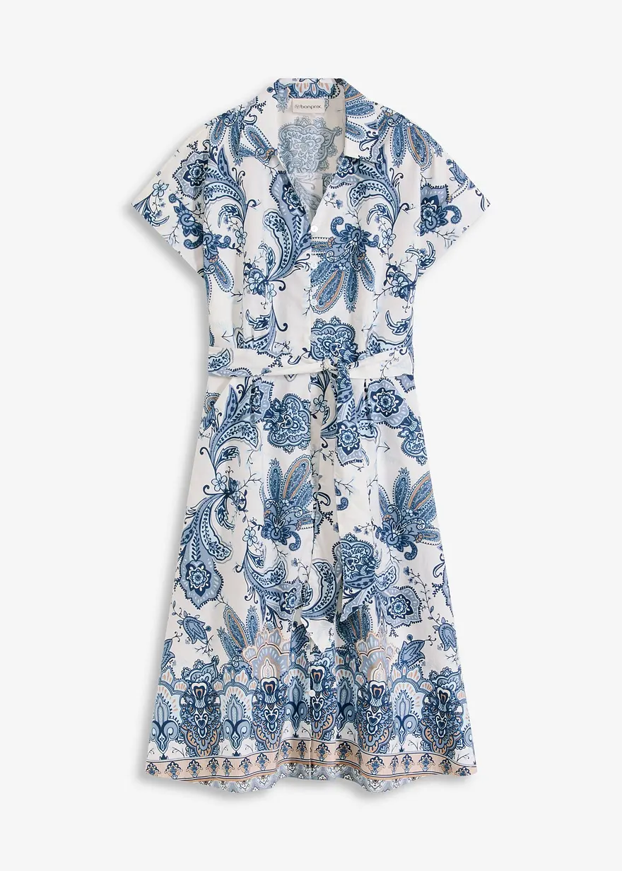 Kleid mit Bindeband in beige von vorne - bonprix