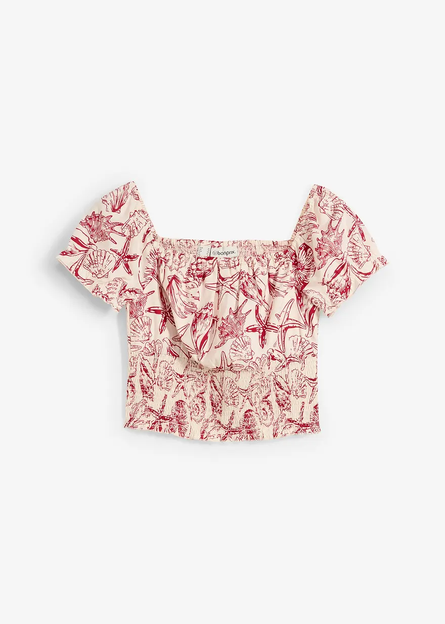 Carmenbluse aus reiner Baumwolle in weiß von vorne - bonprix