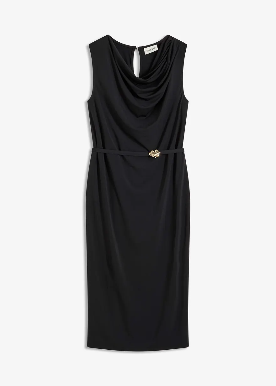 Shirtkleid mit Gürtel (2-tlg. Set) in schwarz von vorne - bonprix