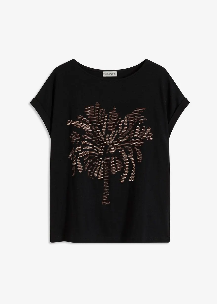 Shirt aus Baumwolle mit Nietenapplikation in schwarz von vorne - bonprix