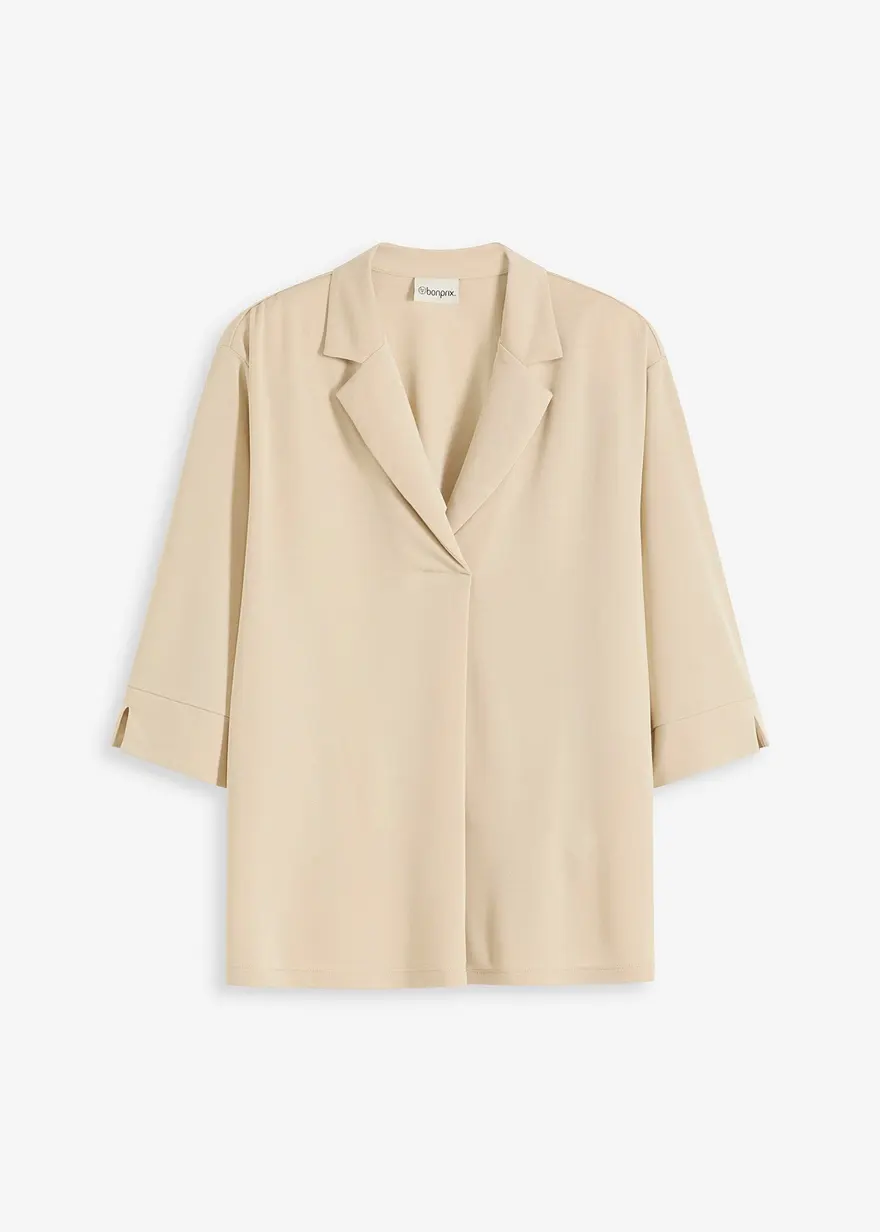 Tunika-Shirt aus fließendem Viskose-Piqué in beige von vorne - bonprix