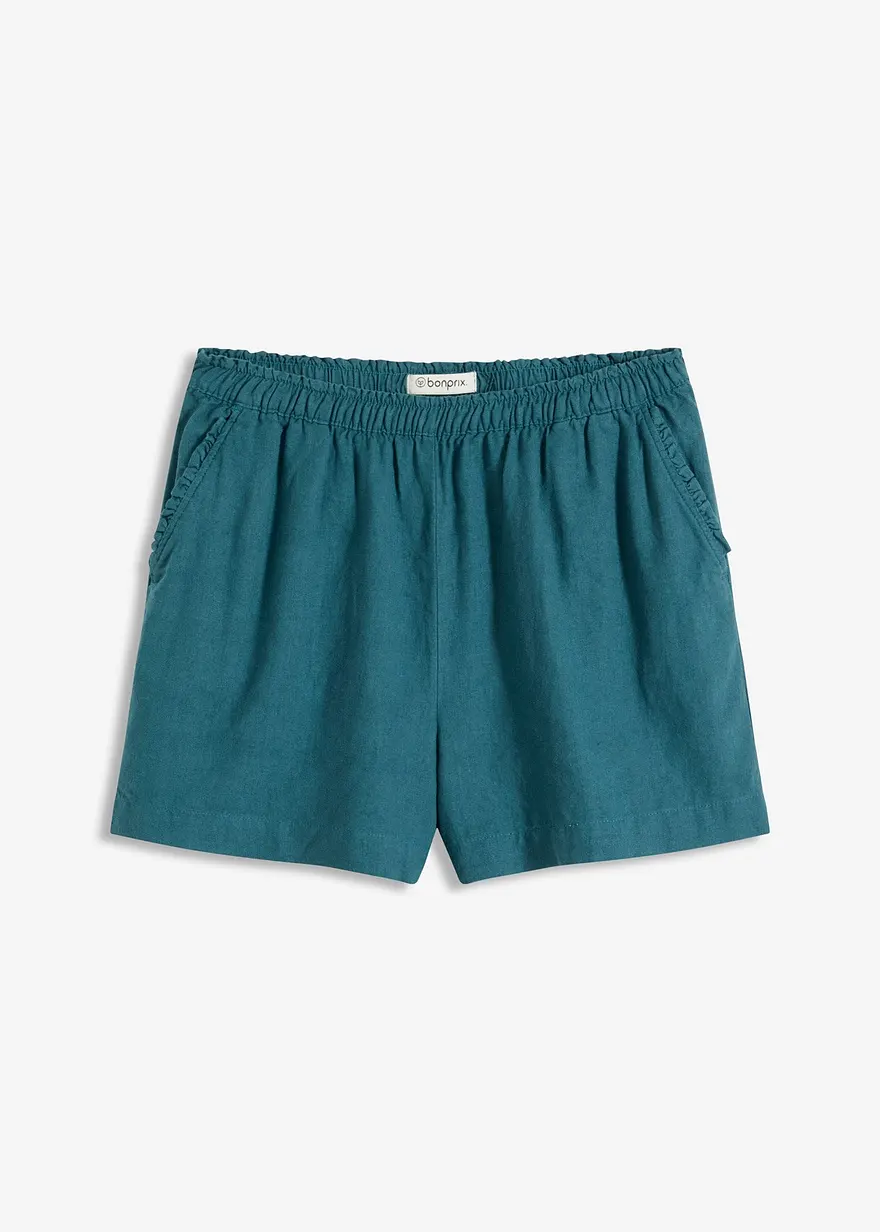 Shorts mit Leinenanteil in petrol von vorne - bonprix