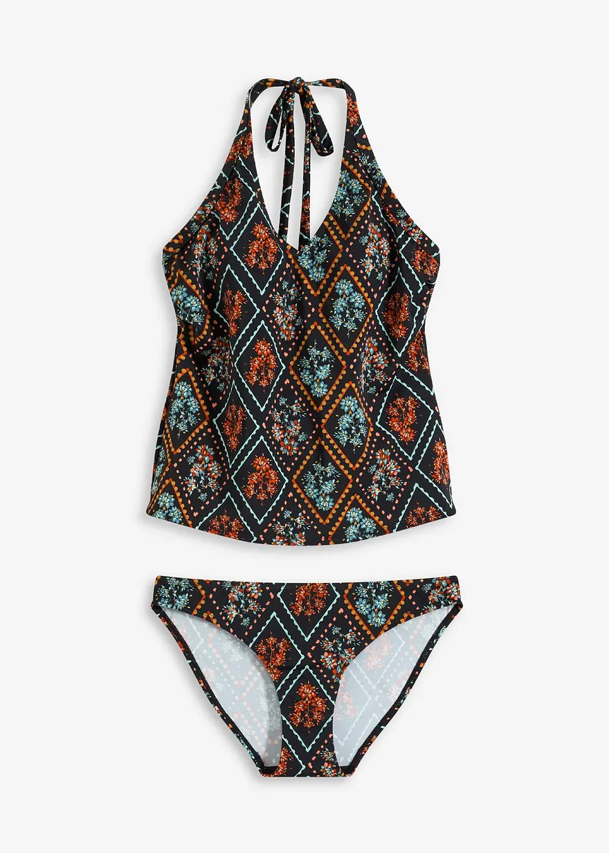Neckholder-Tankini (2-tlg.Set) mit V-Ausschnitt in schwarz von vorne - bonprix