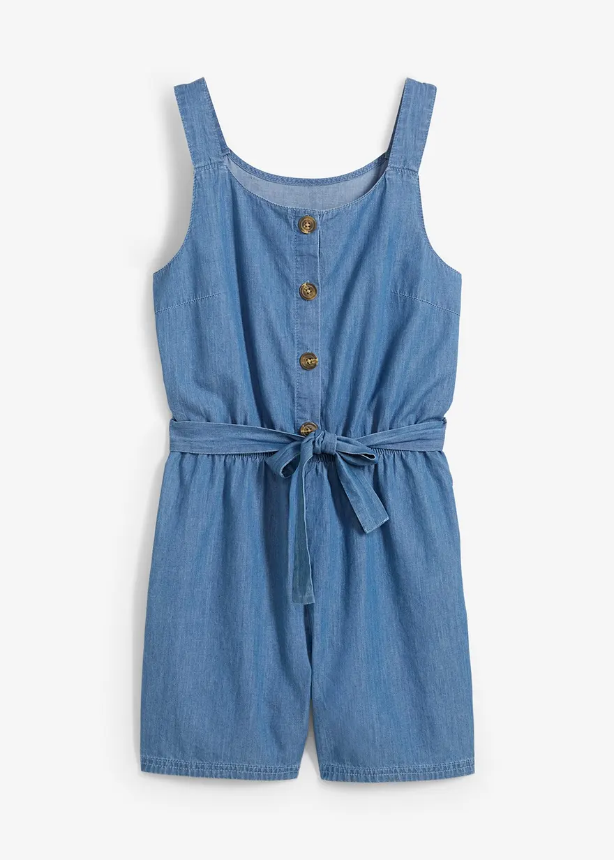 Jeans-Jumpsuit aus fließender Baumwolle in blau von vorne - bonprix