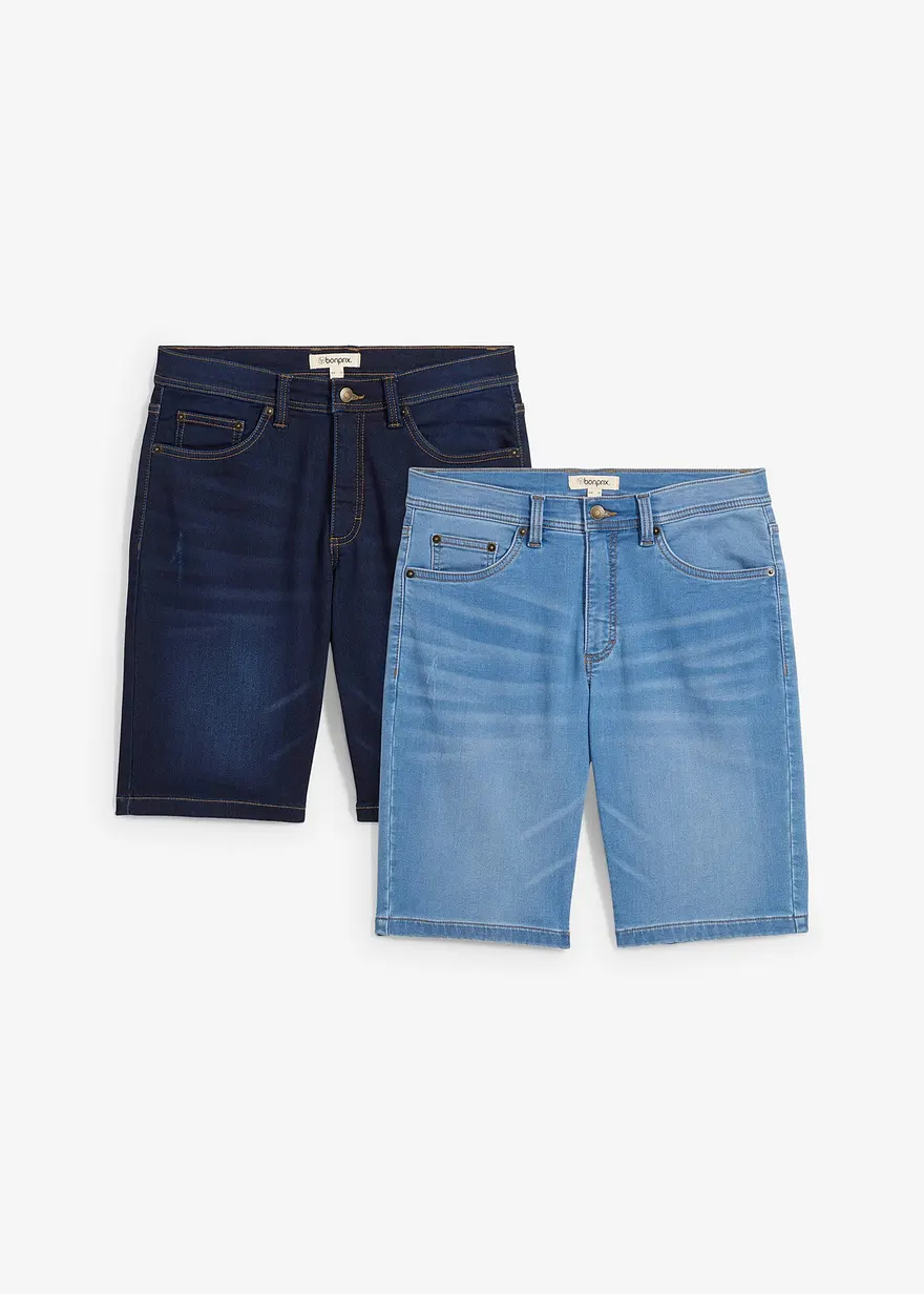 Sweat-Jeans-Bermuda, Slim Fit (2er Pack) in blau von vorne - bonprix