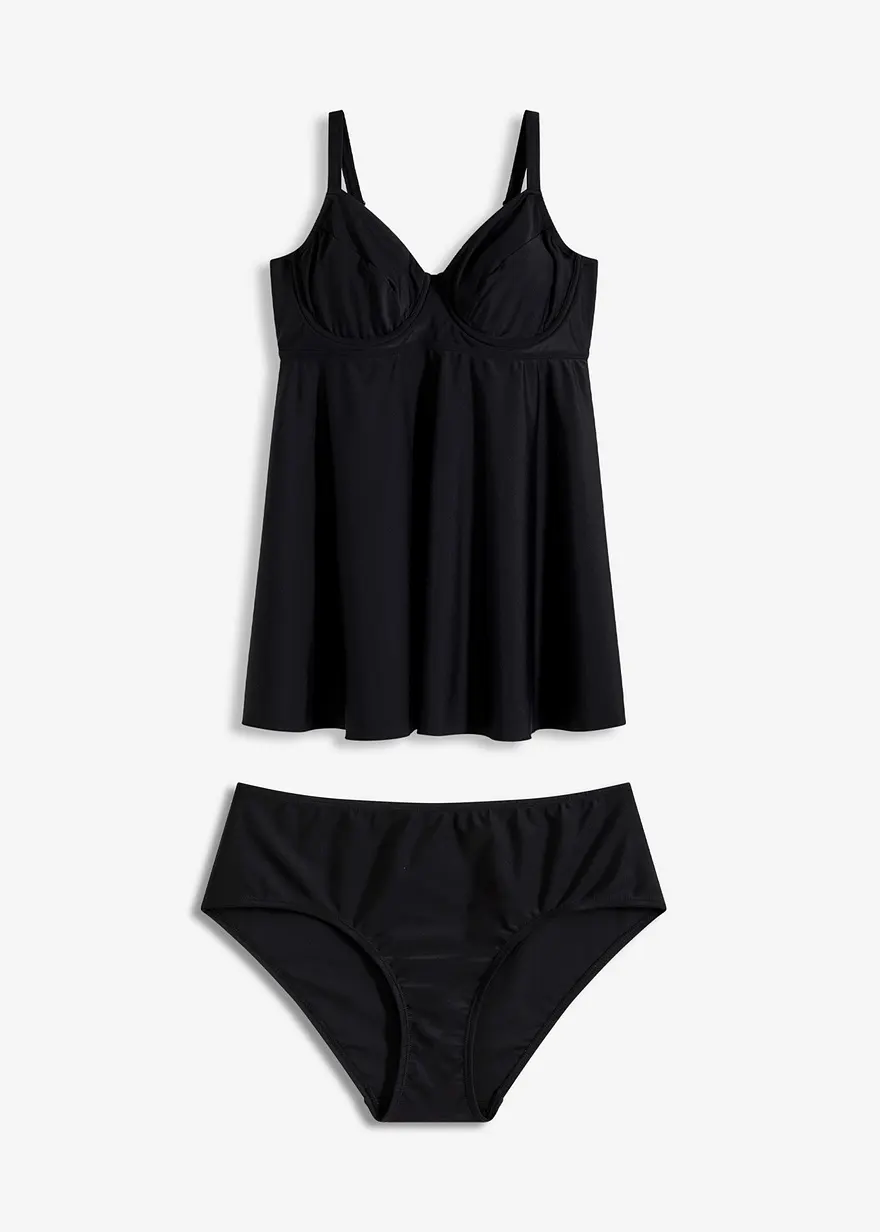 Long Bügel Tankini (2-tlg.Set) in schwarz von vorne - bonprix