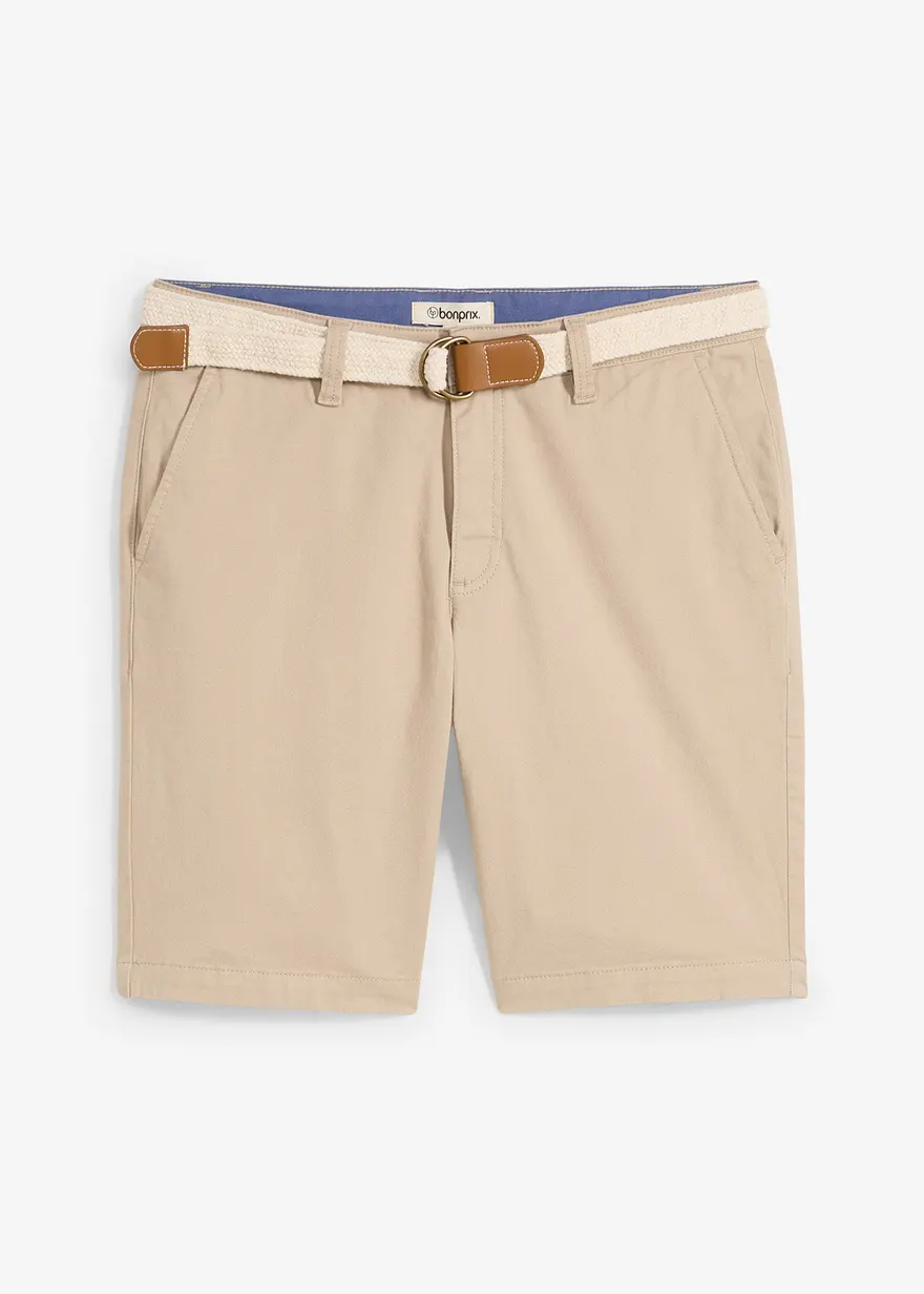 Stretch-Bermuda mit Gürtel, Regular Fit in beige von vorne - bonprix