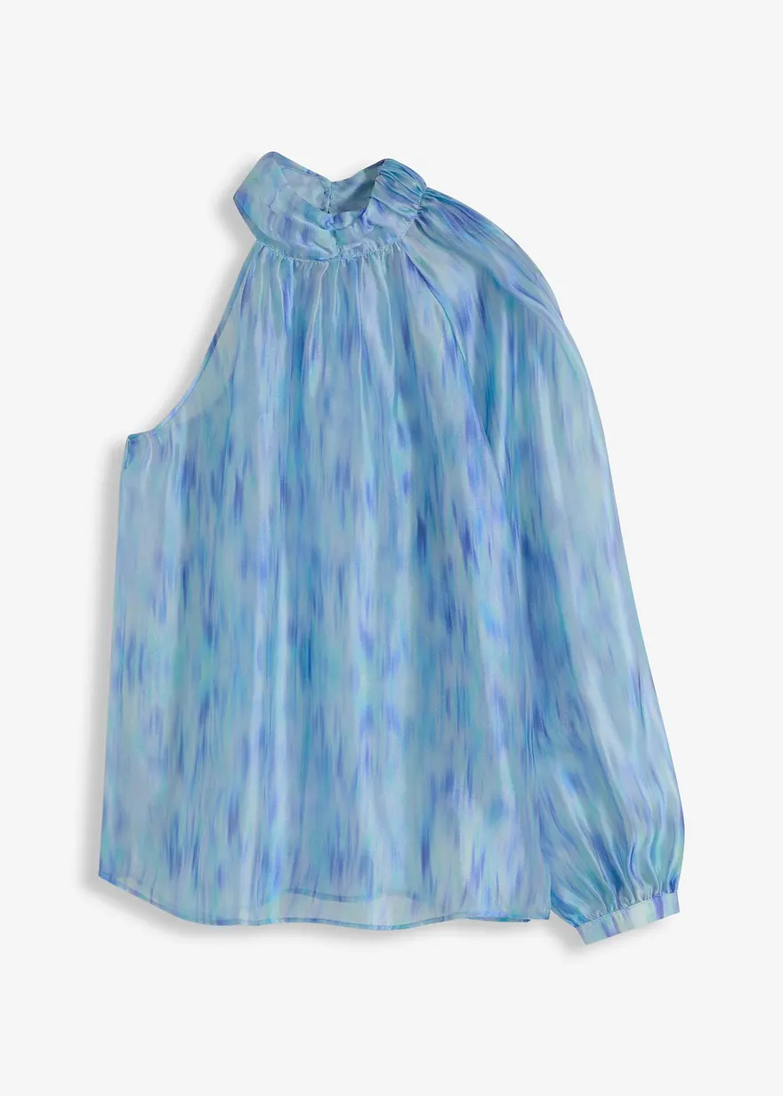 One-Shoulder Chiffonbluse mit leichter Transparenz in blau von vorne - bonprix