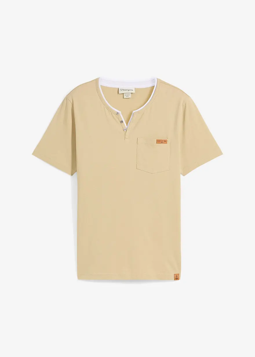 Henleyshirt aus reiner Bio-Baumwolle in grün von vorne - bonprix