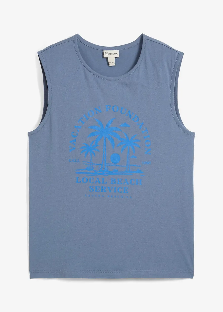 Muskelshirt aus reiner Bio-Baumwolle in blau von vorne - bonprix