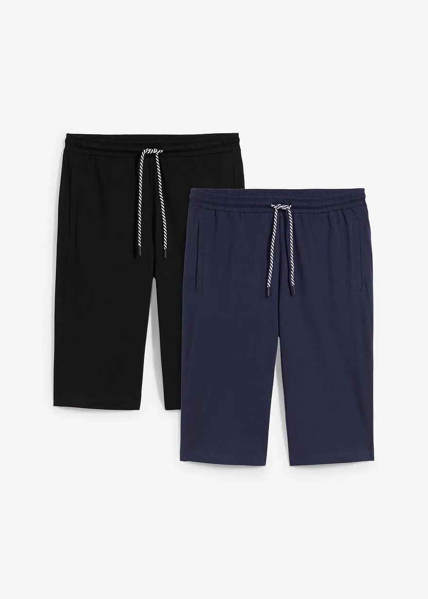 Jersey-Longshorts (2er Pack) aus reiner Bio-Baumwolle in blau von vorne - bonprix