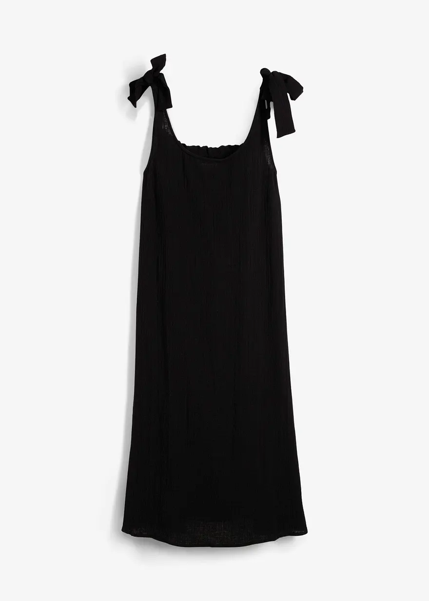 Trägerkleid aus weichem Musselin in schwarz von vorne - bonprix