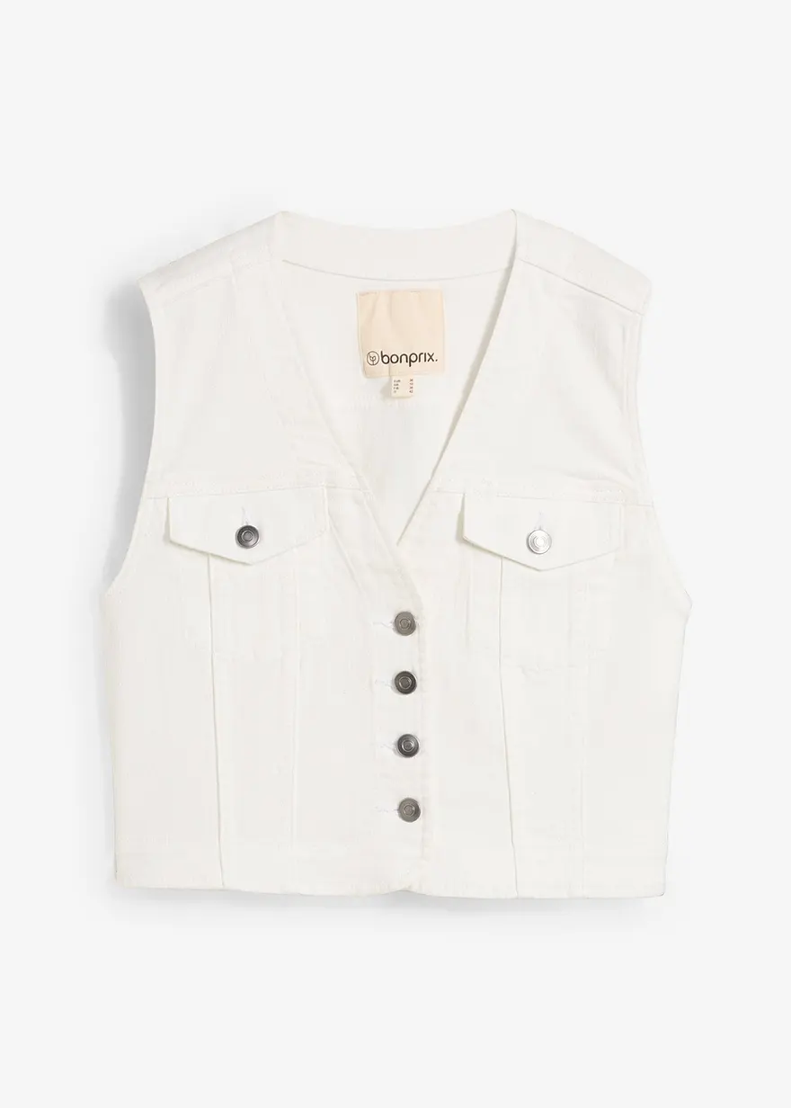 Jeansweste mit Stretch in weiß von vorne - bonprix