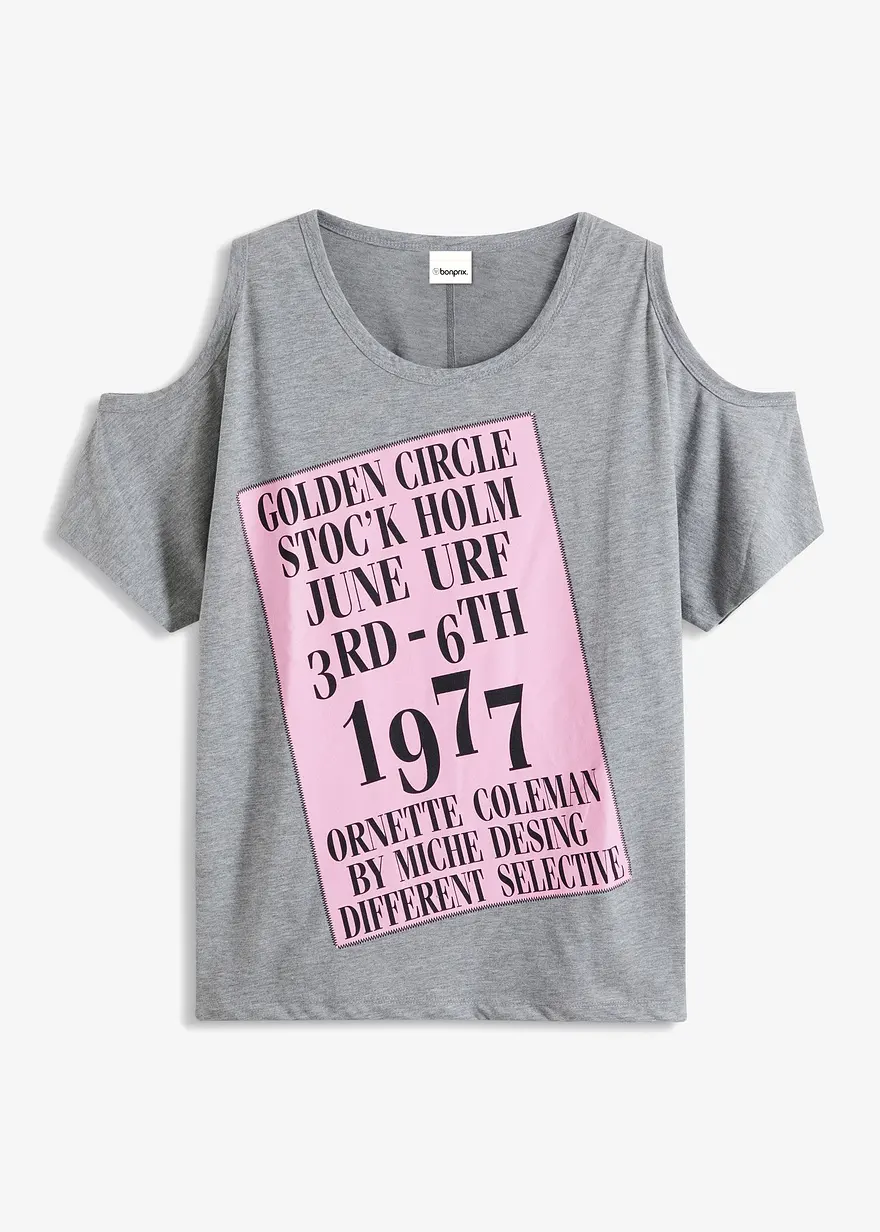 Cold-Shoulder-Shirt in grau von vorne - bonprix