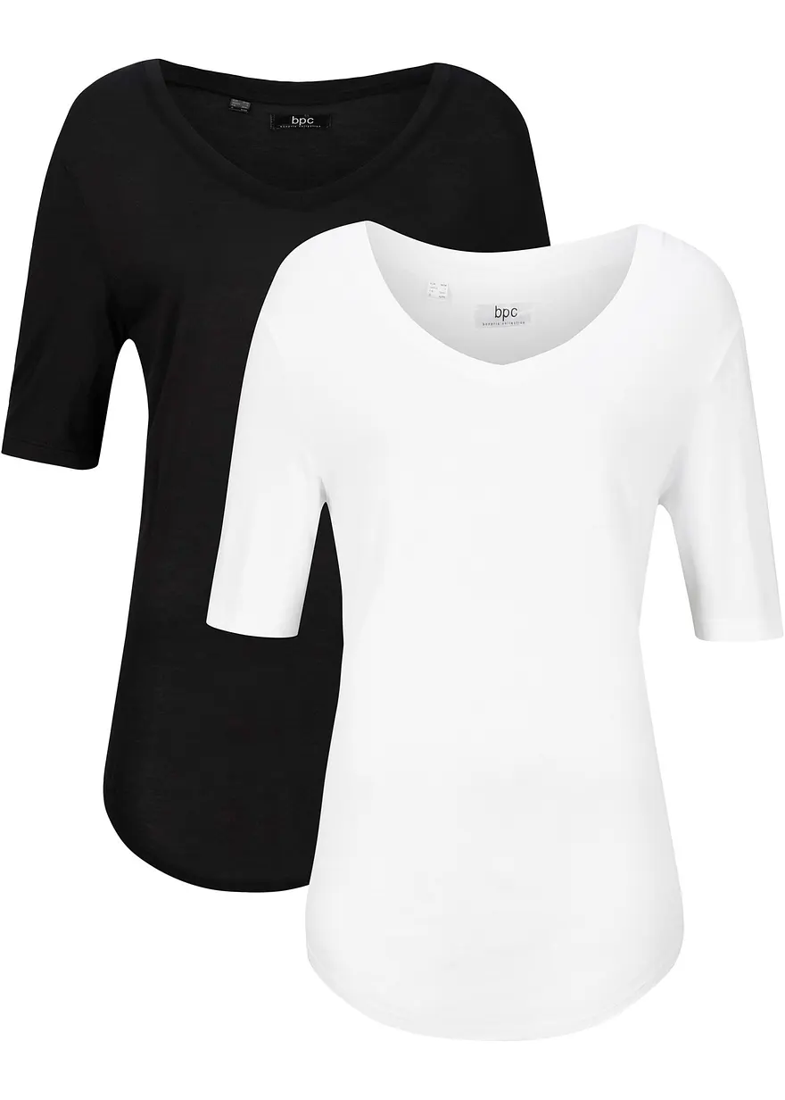 Longshirt aus softer Viskose, 2er-Pack in schwarz von vorne - bonprix