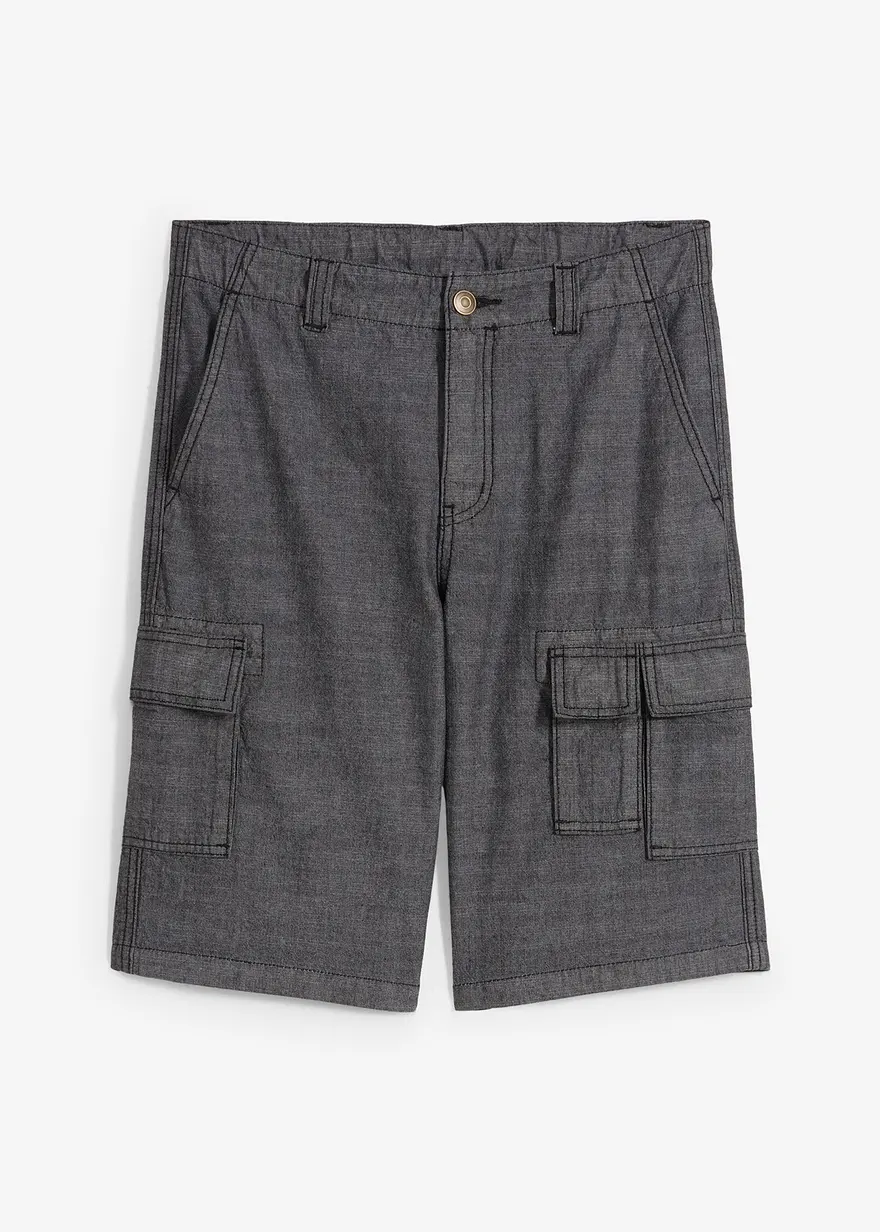 Chambray-Cargo-Longshorts, Regular Fit in schwarz von vorne - bonprix