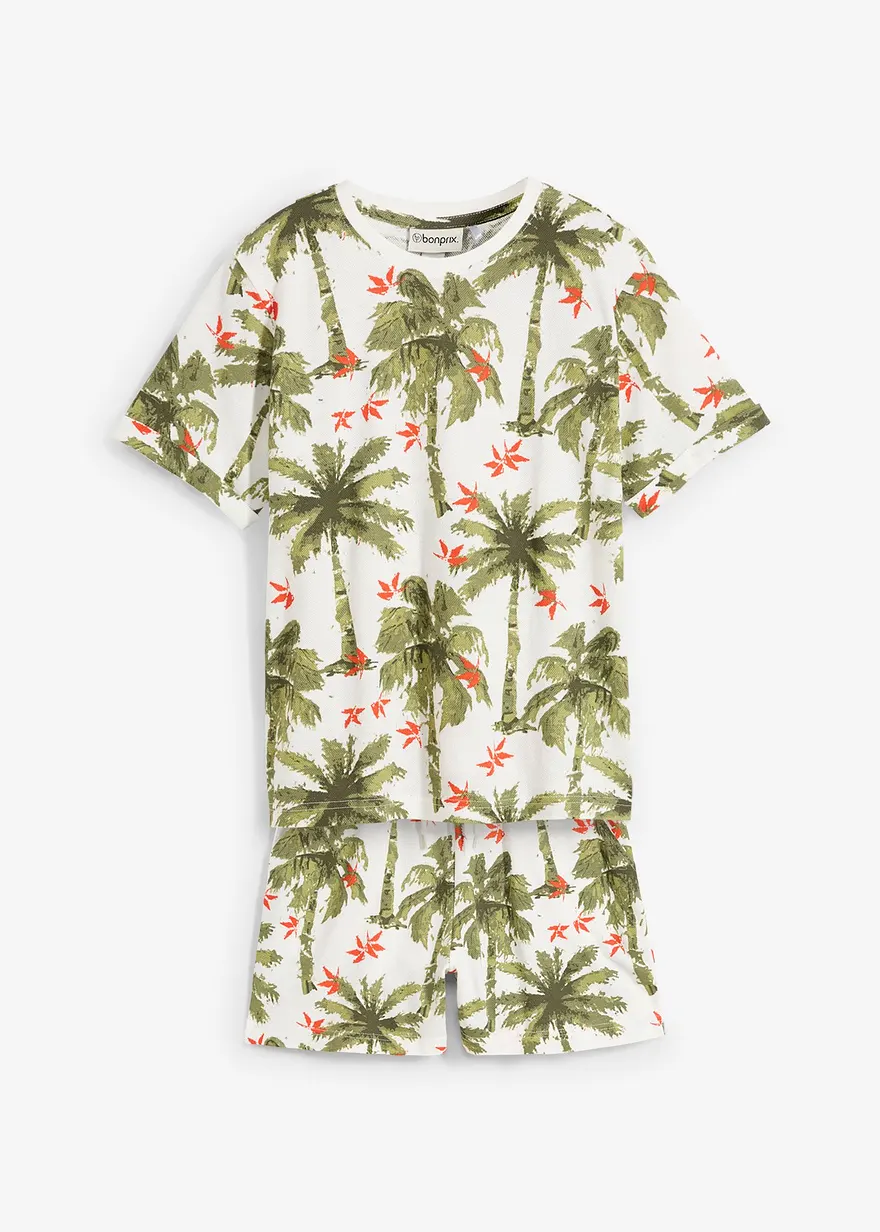 Pique T-Shirt und kurze Hose (2-tlg.Set) aus Bio Baumwolle in weiß von vorne - bonprix