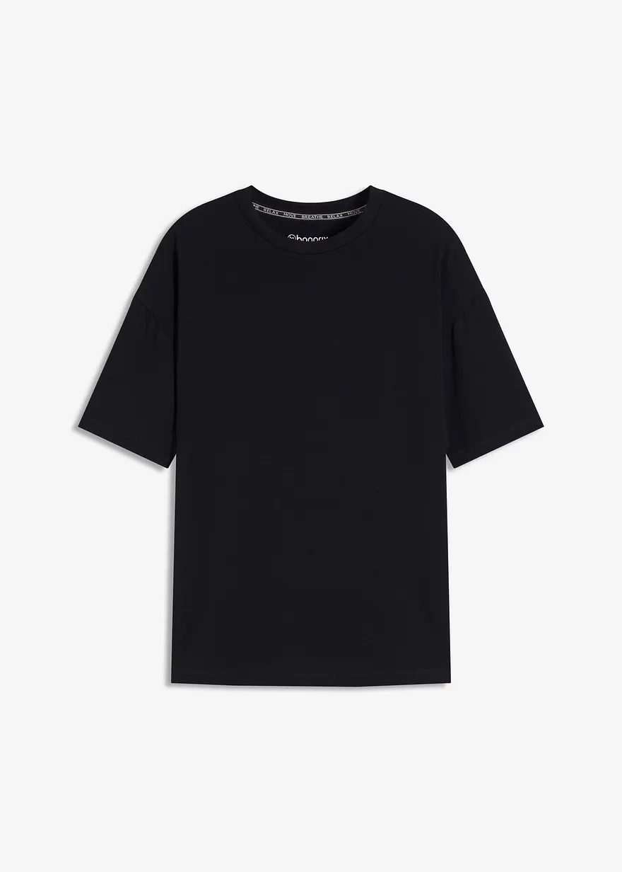Oversized Sport-Shirt mit Baumwolle, schnelltrocknend in schwarz von vorne - bonprix
