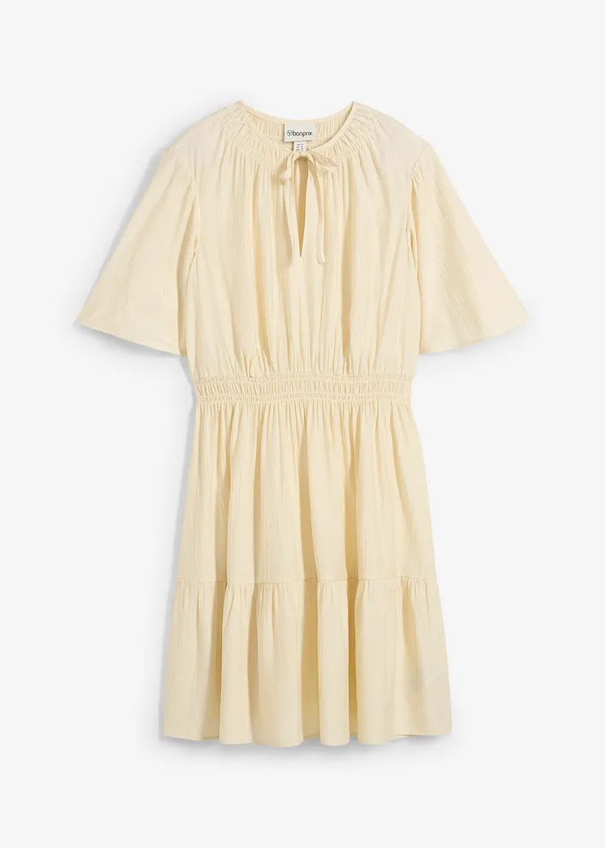 Minikleid aus fließendem Viskose-Mix in beige von vorne - bonprix
