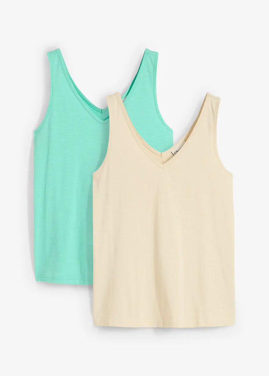 Tanktop  aus reiner Bio-Baumwolle (2er Pack) in grün von vorne - bonprix