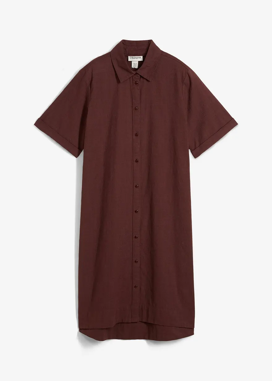 Hemdblusenkleid aus reiner Baumwolle in braun von vorne - bonprix