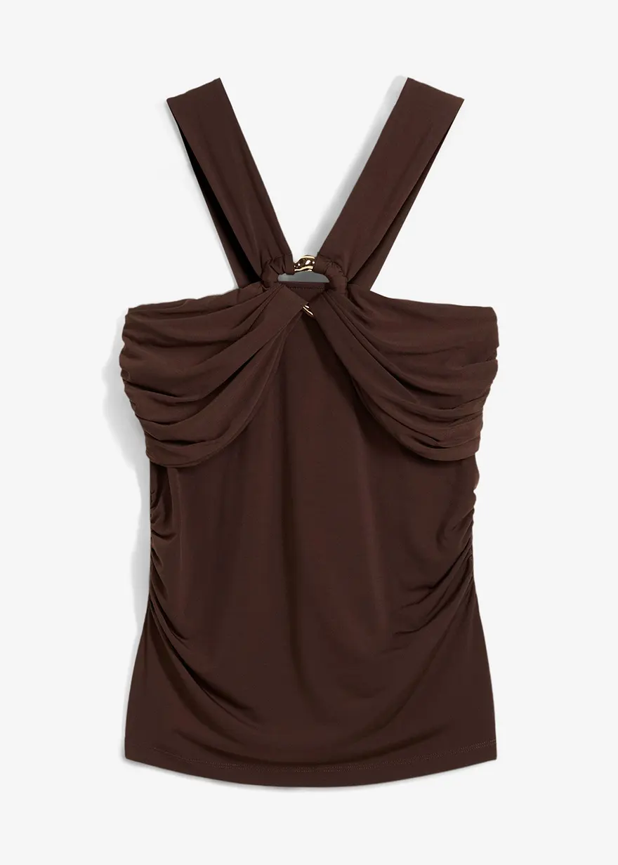 Neckholder-Top mit gehämmerter Deko-Schnalle in braun von vorne - bonprix