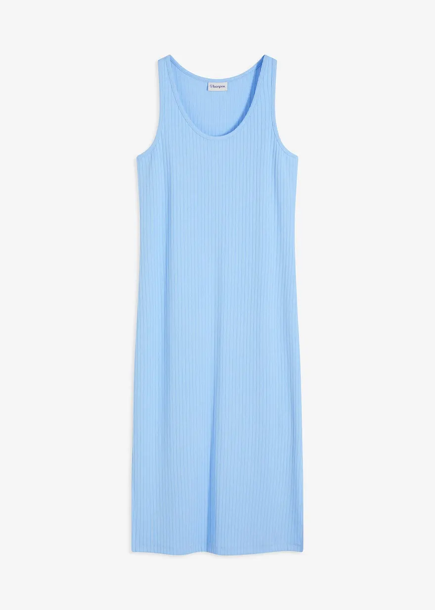 Midikleid aus weicher Rippe in blau von vorne - bonprix