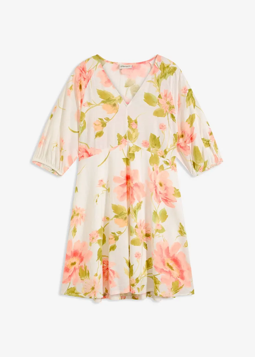 bedrucktes Tunika-Kleid aus fließender Viskose in weiß von vorne - bonprix
