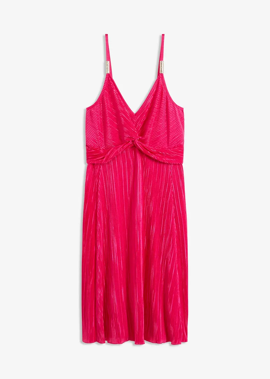 Minikleid aus glänzendem Material mit Plissee in pink von vorne - bonprix