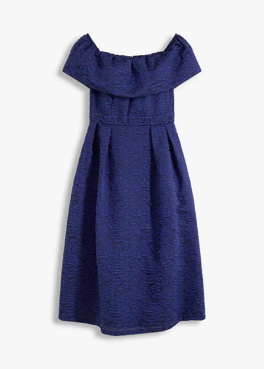 Carmen-Kleid aus glänzendem Jacquard in blau von vorne - bonprix